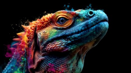 Obraz premium Majestic Komodo Dragon Portrait with Vivid Abstract Colors and Detailed Scales