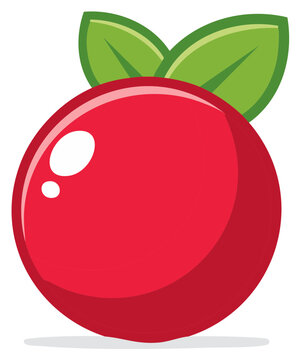Vibrant Red Cranberry with Green Leaves Fresh Fruit Icon Food Berry Antioxidant Natural Vector Art