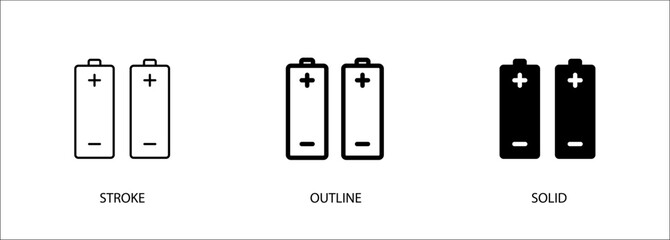 Two battery icon for dual battery, energy storage, device, accessory. Editable stroke vector icon, outline and solid, eps10 file.