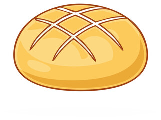Cartoon illustration of a fresh baked loaf of round bread with a scored top