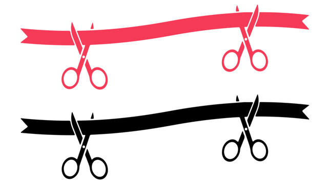 Scissors cutting ribbon icon, grand opening flat vector symbol