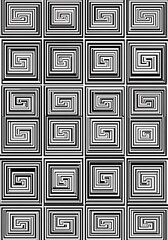 Geometric abstraction with squared spirals in black and white tones
