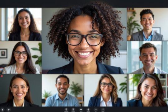 Multicultural Business People Collage: Diverse Avatars in Various Poses Over Graphic Background - Powered by Adobe