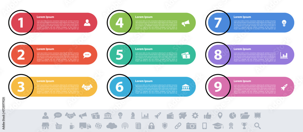Wall mural infographic design business concept vector illustration with 9 steps or options or processes represe
