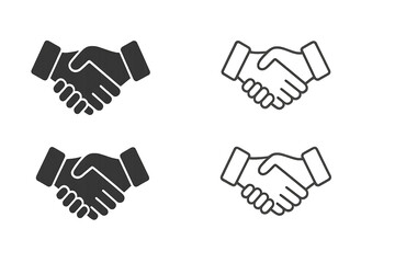 Handshake logo icon set featuring transparent PNGs. Includes shaking hands in both silhouette and outline vector styles, symbolizing unity, trust, and partnership.