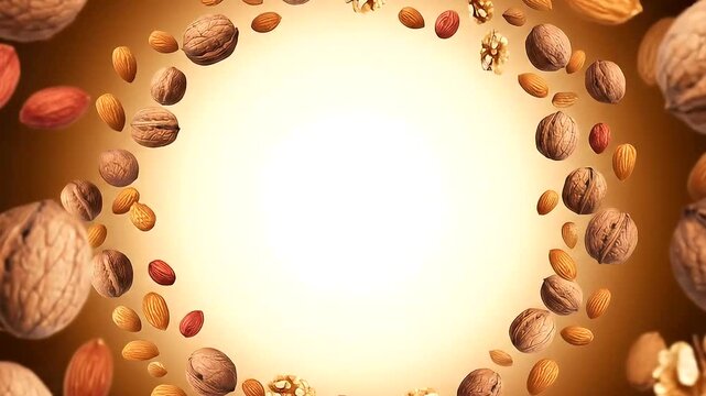 Assortment of Nuts and Seeds Arranged in a Circular Pattern.