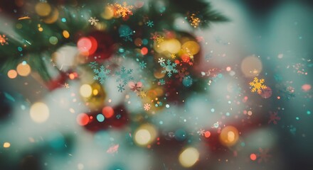 Abstract festive bokeh lights and snowflakes for seasonal backgrounds