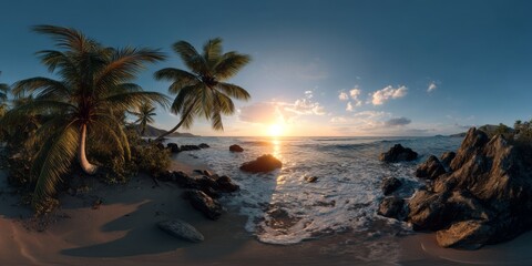 Sunset beach scene tropical island hdri panoramic environment equirectangular view