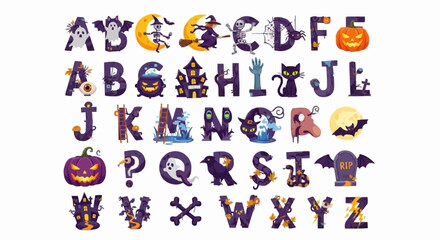 Obraz premium Vector Alphabet Set Halloween 
