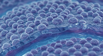 Abstract illustration of a cellular structure with blue and purple tones