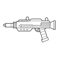 A sleek futuristic weapon gun coloring page, featuring high-tech details, glowing accents, and sci-fi design elements ready for bold, creative coloring fun.
