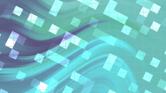 Abstracts Twirl Blink Square, Abstract turquoise and purple flowing background with diamond shapes, motion graphics,  Stock royalty free video.
