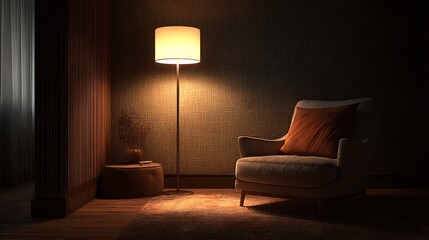 interior design scene with lamp sofa wall light andthe beautiful luxury floor