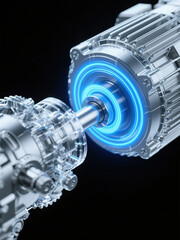 Close up of electric motors and drive axles for new energy vehicles