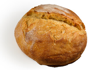 Homemade whole grain bread loaf on white background