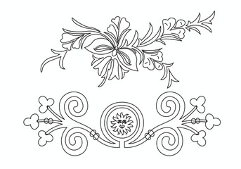 Ornate floral scrollwork and decorative border elements, isolated on white background