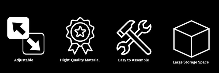 Set of assembled easily, quality material, adjustable, big storage soace, icons fir ahipping promotion concept 