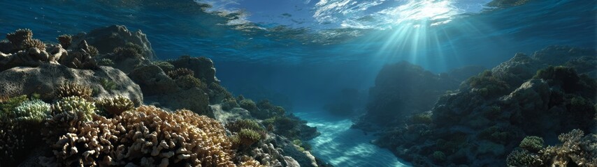 Fototapeta premium Equirectangular hdri of underwater coral reef ecosystem exploration