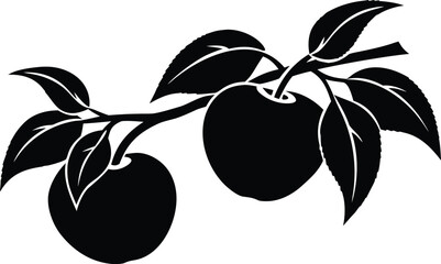 peaches on a branch silhouette vector illustration