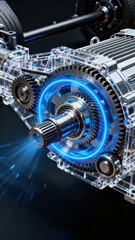 Close up of electric motors and drive axles for new energy vehicles
