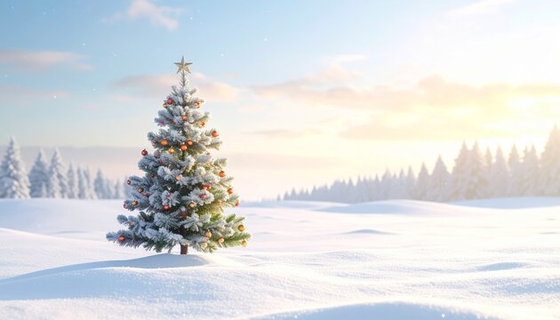 Christmas tree in winter landscape