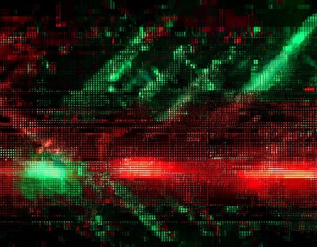 abstract digital glitch effect with red and green pixel noise a futuristic data corruption texture and overlay for screen backgrounds