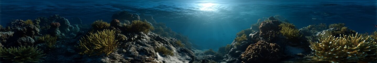 Fototapeta premium Underwater coral reef exploration ocean hdr panoramic environment map equirectangular view
