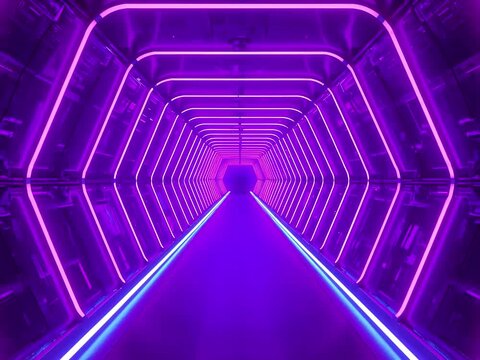 Futuristic neon tunnel loop animation with glowing lights and cyberpunk vibe. Perfect for VJ loops, motion graphics, music visuals, and digital backgrounds.