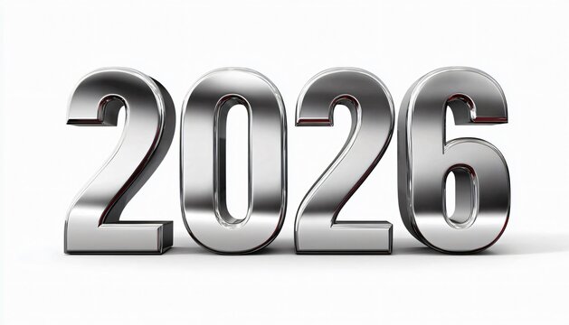 Silver metallic number 2026 isolated on white background
