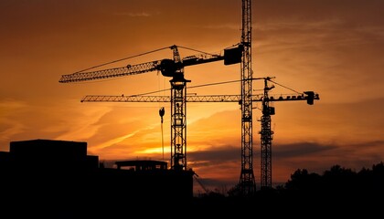 Naklejka premium silhouette of two tower cranes in operation
