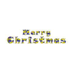 A contemporary vector typography illustration of "Merry Christmas" featuring an abstract, vibrant fill pattern in yellow and blue, ideal for modern holiday designs and isolated on white.