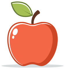 Fresh Red Apple Fruit with Green Leaf and Brown Stem Minimalist Design