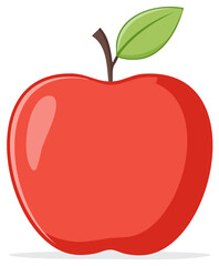 Cartoon Red Apple Illustration Single Fruit Still Life with Leaf