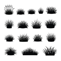 Vector illustration of various black silhouette clumps of grass