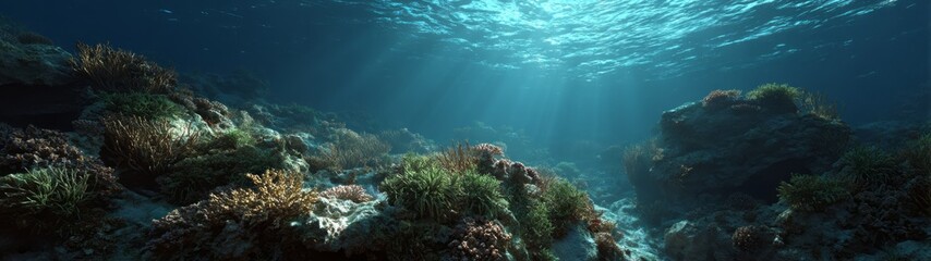 Fototapeta premium Underwater coral reef ecosystem hdri panoramic view tropical ocean equirectangular environment