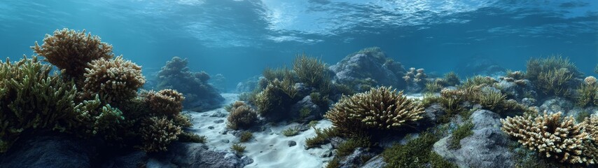 Fototapeta premium Underwater coral reef exploration hdri panoramic view equirectangular environment
