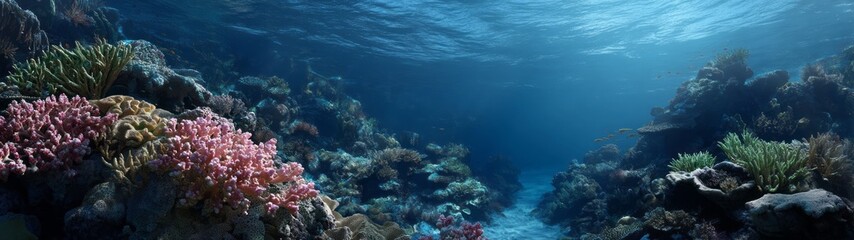 Underwater coral reef exploration marine ecosystem hdri panoramic view aquatic environment