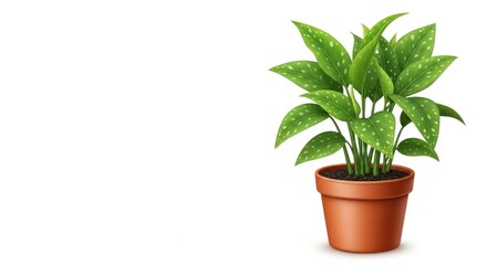 A healthy green potted plant with white spots on its leaves, isolated on white background