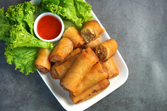 Fried spring rolls, dough stuffed with vegetables and pork