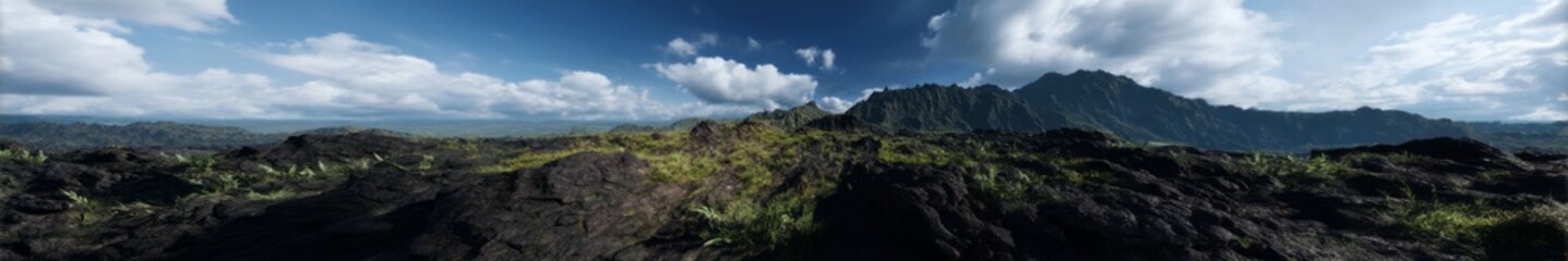 Naklejka premium Volcanic landscape with lava hdri panoramic view equirectangular environment