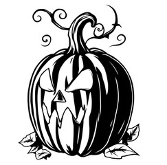Spooky Halloween Pumpkin: An artistic monochrome portrayal of a Halloween pumpkin, carved with a wicked grin, symbolizing the spirit of the spooky season.