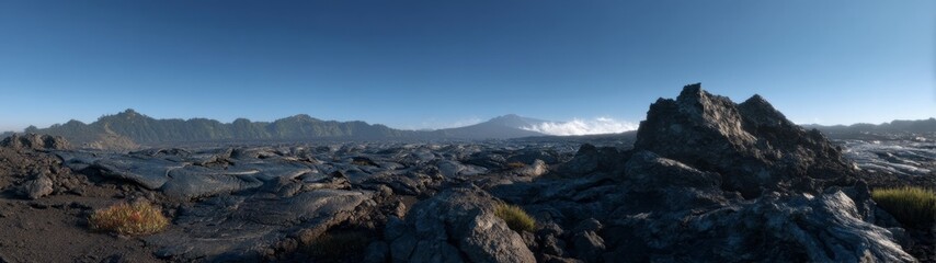 Erupting volcanic landscape hdri panoramic view lava environment 360-degree perspective