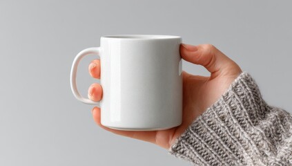 Cozy hand cradles a warm ceramic mug, perfect for morning coffee, tea, or a moment of quiet relaxation on a cool day.