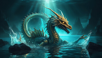 Green Dragon Breathing Fire at Night, Fantasy Creature Background