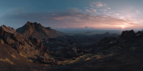 Naklejka premium Volcanic landscape exploration hdri panoramic view equirectangular environment