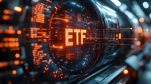 Electronic Etf Digital Illustration on Dark Blue Futuristic Background