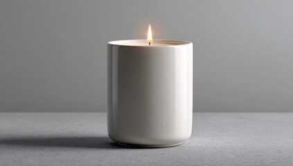 Elegant white ceramic candle glows softly creating a warm, inviting ambiance perfect for relaxation and modern home decor