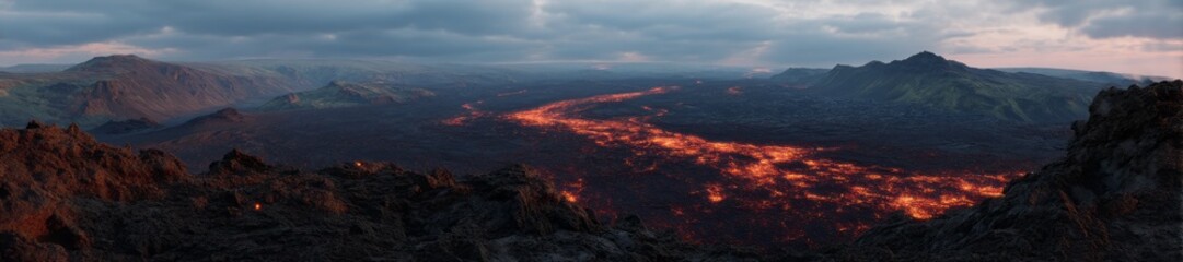 Lava flow eruption volcanic landscape hdr panoramic view equirectangular environment map