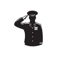 Decorated officer portrait. Bust of decorated officer saluting, medals, leadership, ceremony.