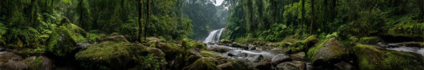 Fototapeta premium Exported waterfall in lush rainforest hdri panoramic environment map 360-degree view